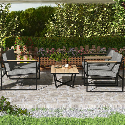 Outsunny Gartenmöbel Set 4 Personen wetterfest Balkonmöbel-Set mit 2er Sofa, 2 Stühle Sitzkissen Beistelltisch Grau