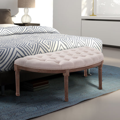 HOMCOM Polsterbank Sitzbank Lounge Sitzhocker Vintage Retro mit Knöpfen Sofa Couch Leinen + Holz beige 140,5 x 51 x 48 cm