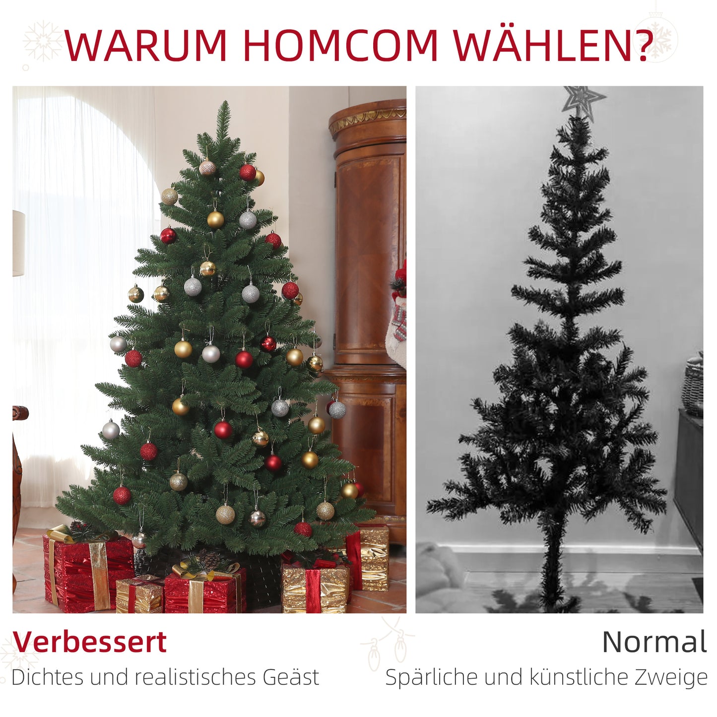 HOMCOM Weihnachtsbaum, Nordmanntanne, naturgetreu, breit & üppig, 180 x Φ120 cm, Grün