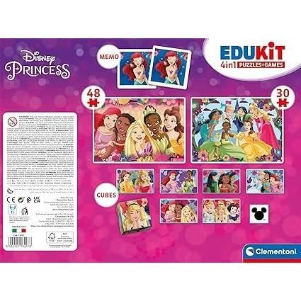 Clementoni - Edukit - Disney Princesses - 4 in 1 learning box - 2 puzzles, 1 memo, 1 set of 6 cubes - Made in Italy