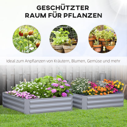 Outsunny Pflanzkasten, 2er-Set, Blumenkasten, offener Boden, Stahlrahmen, grau, (2 x) 100 x 100 x 30 cm