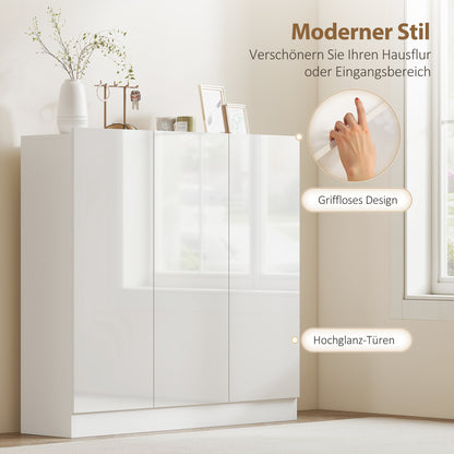 HOMCOM Schuhschrank mit 10 Regalen für 25-30 Schuh-Paare, Lüftungslöcher, Soft-Close-Türen, Holz, Weiß