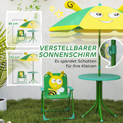 AIYAPLAY Gartenmöbel-Set für Kinder, Stühle, Tisch, Sonnenschirm, Bienen-Design, Grün+Gelb