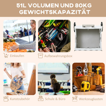 HOMCOM Einkaufstrolley Treppensteiger Mobile Transportbox, klappbar, Teleskopgriff, bis max. 65 Kilo belastbar, Weiß
