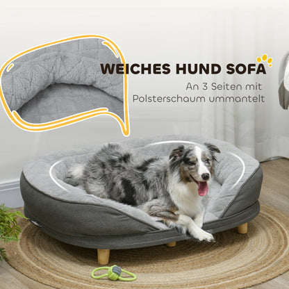 PawHut Hundebett für Hunde bis 25 kg, abnehmbarer Bezug, rutschfeste Füße, 90 x 78 x 25 cm, Grau