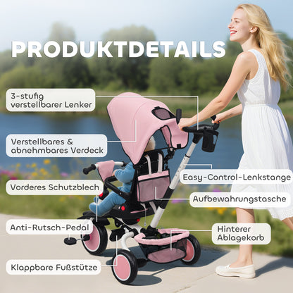 AIYAPLAY Kinderdreirad, 6-in-1 Buggy für Kleinkinder, mit Schiebegriff, verstellbarer Sitz, faltbares Design, Sicherheitsnetz