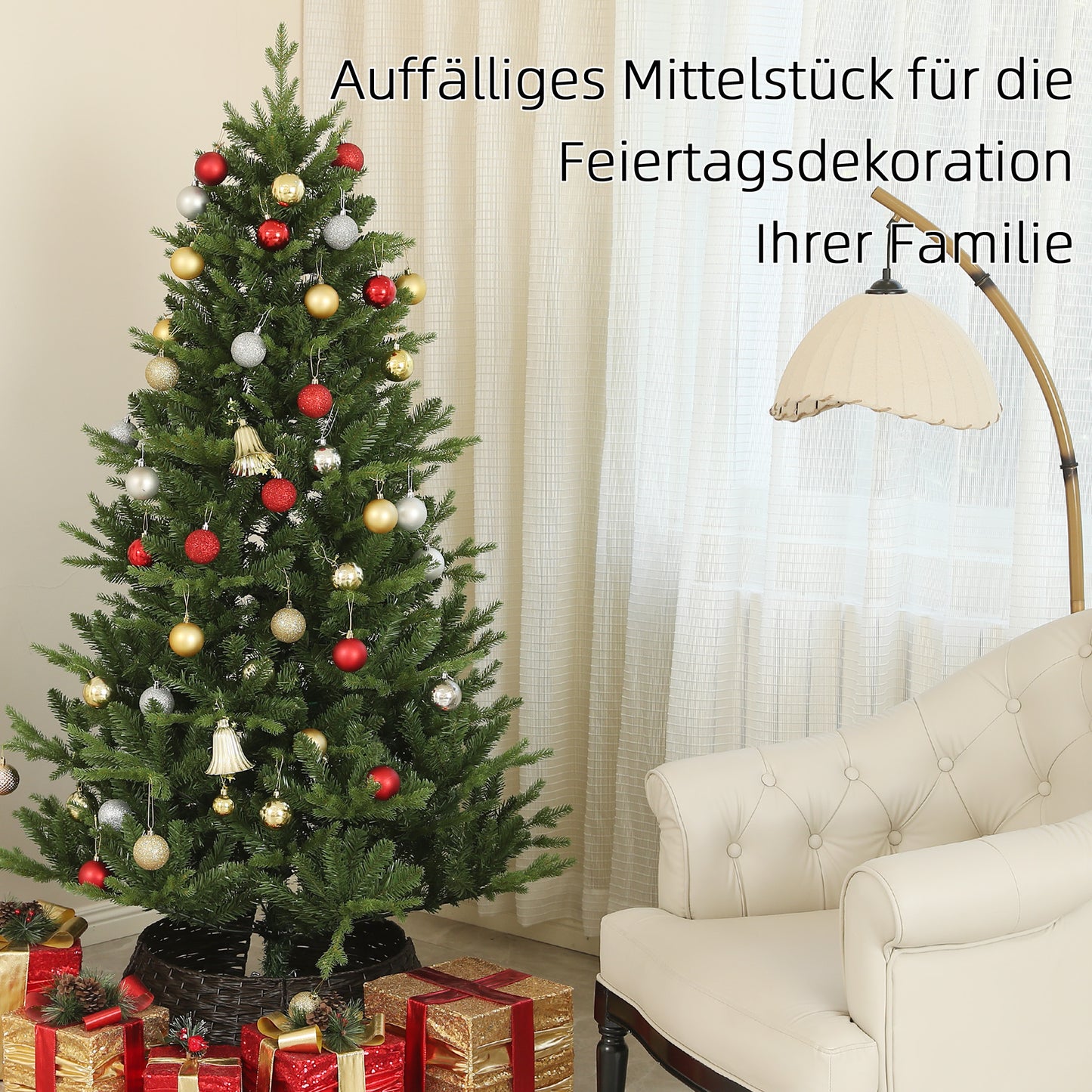 HOMCOM Weihnachtsbaum, Kunsttanne, naturgetreu, breit & üppig, 180 x Φ105 cm, Grün