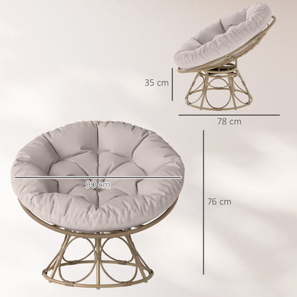 Outsunny Papasansessel Rattan 360° drehbar Korbsessel mit Sitzkissen runder Outdoor