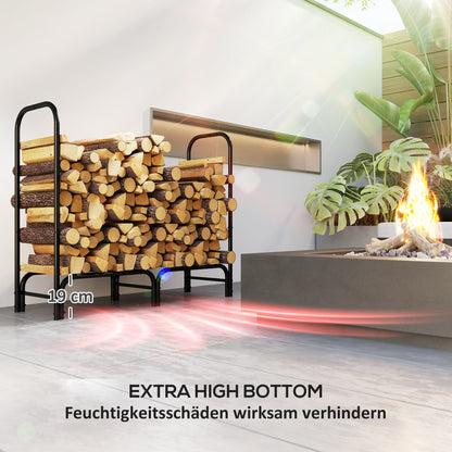 Outsunny Feuerholzgestell, 0,33 m³, mit Tragetasche & Abdeckung, Metallrahmen, bis 150 kg, 120 x 36 x 99 cm, Schwarz