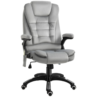Vinsetto Bürostuhl mit Massagefunktion Ergonomischer Chefsessel mit Heizfunktion, Liegefunktion, Wippfunktion Höhenverstellbar 360° Drehbar Computerstuhl mit Seitentasche, Samtoptik, Grau