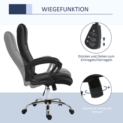 Vinsetto Bürostuhl Computerstuhl med Wippenfunktion Kopfstütze ergonomisk Schreibtischstuhl drehbar höhenverstellbar Leinen-Touch Schwarz 62 x 76 x 110-119 cm