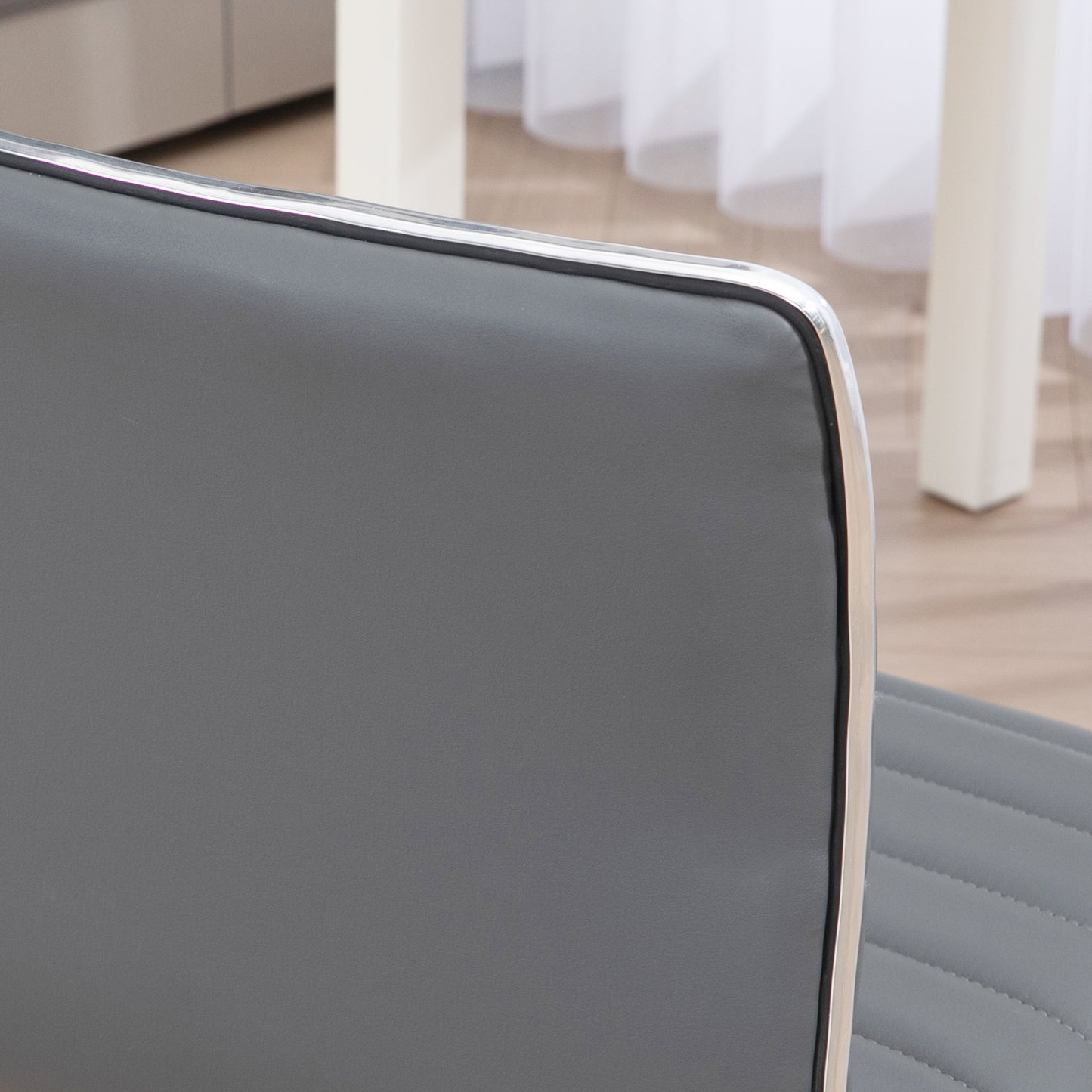 HOMCOM Höhenverstellbarer Salonstuhl mit Rückenlehne, Drehstuhl, Metall, Kunstleder, 48 x 52 x 78-90 cm, Hellgrau