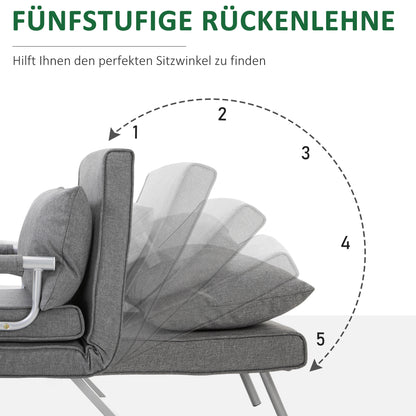 HOMCOM 3 in 1 Schlafsessel Klappbar Schlafsofa mit Bettfunktion Verstellbarer Rückenlehne Kissen Gästebett in Leinenoptik, Relaxsessel Klappsessel für Wohnzimmer Schlafzimmer 65 x 69 x 80 cm Hellgrau