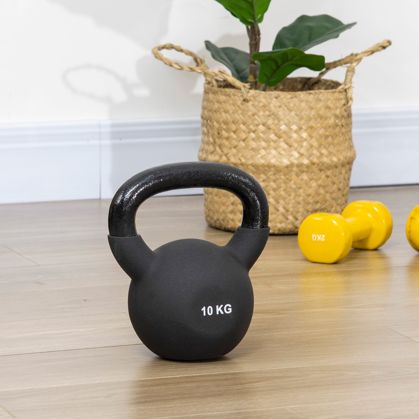 HOMCOM Kettlebell, Kugelhantel, 10 kg, mit Kunststoffummantelung, Stahl, schwarz 19 x 12 x 22cm