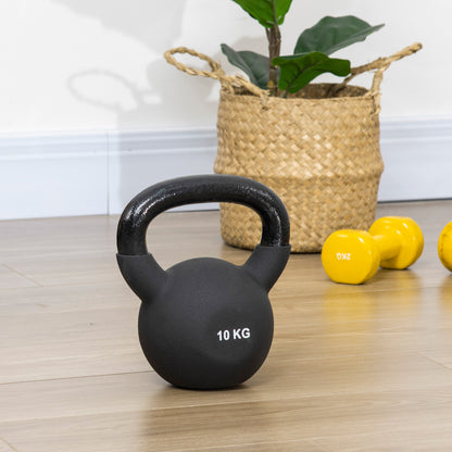 HOMCOM Kettlebell, Kugelhantel, 10 kg, mit Kunststoffummantelung, Stahl, schwarz 19 x 12 x 22cm
