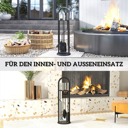 Outsunny Kaminbesteck Set 5 teilig Kaminzubehör mit Besen, Schaufel, Schürhaken Zange Ständer