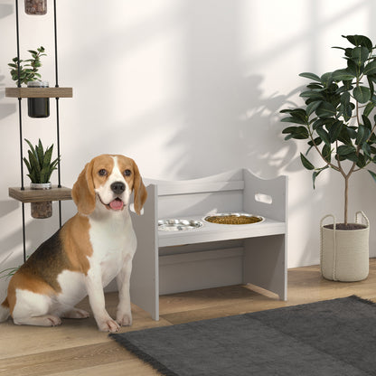 PawHut Futterstation für Hunde, 2 Edelstahlnäpfe, höhenverstellbar, 54x31,5x47cm, Weiß