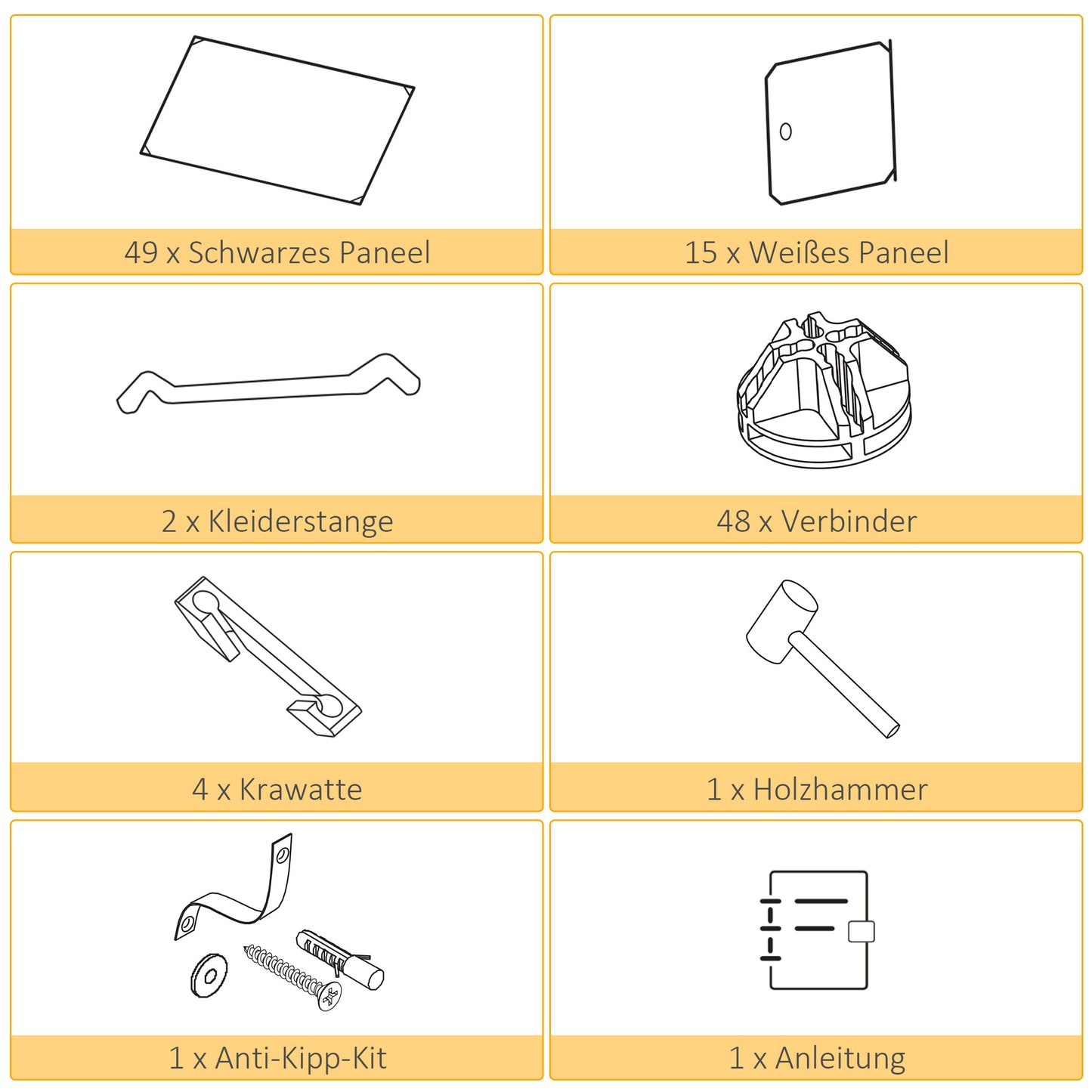 HOMCOM Kleiderschrank im Würfeldesign, 2 große und 9 kleine Würfel, Kunststoff, Metall, 111L x 47B x 183H cm, Schwarz+Weiß