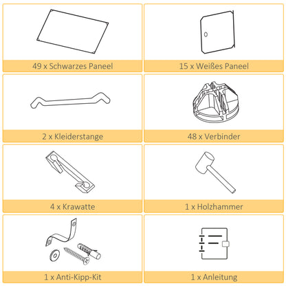 HOMCOM Kleiderschrank im Würfeldesign, 2 große und 9 kleine Würfel, Kunststoff, Metall, 111L x 47B x 183H cm, Schwarz+Weiß
