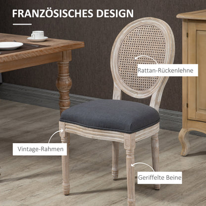 HOMCOM Küchenstühle im 2er-Set, weich gepolstert, Vintage-Design, Rattanoptik, Grau