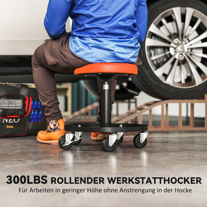 HOMCOM Werkstatthocker mit Rollen Ablagefläche höhenverstellbar 38-50cm bis 135 kg belastbar Orange