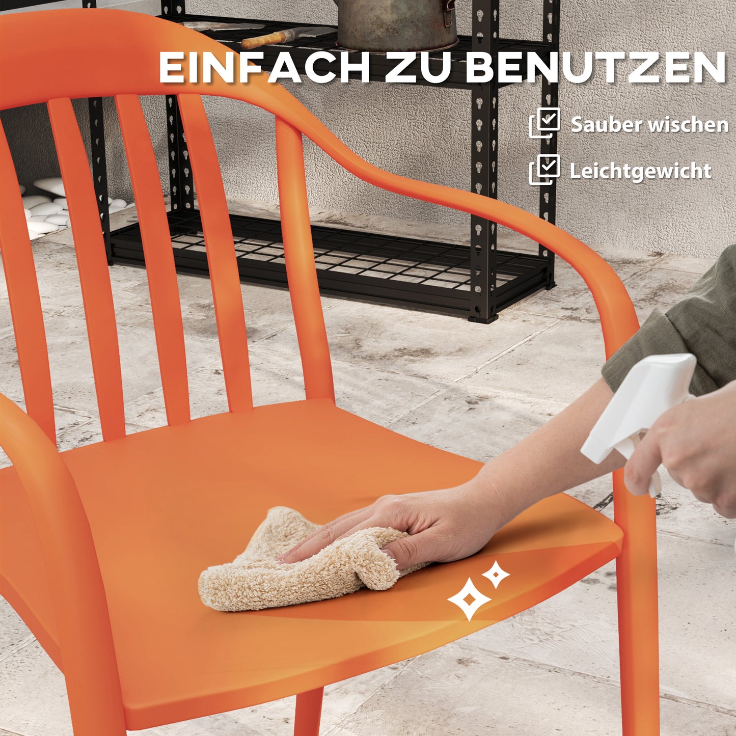 Outsunny Gartenstuhl 4er Set wetterfest Gartenstühle aus Kunststoff Stapelstuhl mit Armlehne Rückenlehne bis 120 kg belastbar