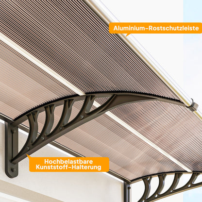 Outsunny Vordach für Haustür/Fenster, wetterfest, Braun, Aluminium/Polykarbonat, 303x96x27cm, Schwarz
