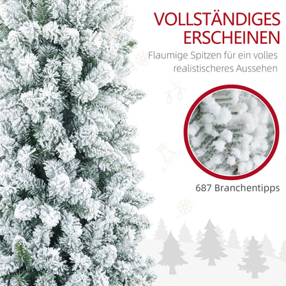 HOMCOM Künstlicher Weihnachtsbaum, flammenhemmend, mit Kunstschnee, schlank, Stahlfuß, 75 x 210 cm, Grün
