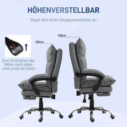 Vinsetto Ergonomischer Bürostuhl, verstellbare Sitzhöhe, neigbare Rückenlehne, Kunstleder, Dunkelgrau