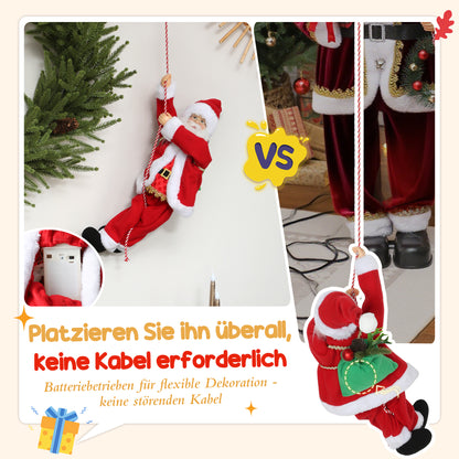 HOMCOM Weihnachtsmann 60 cm Singend und Kletternd Weihnachtsmann mit Geschenk Seil Soundfunktion Indoor, Rot
