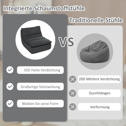HOMCOM Schaumstoff-Bodensessel, Liegesessel, Lounge-Sessel für Wohnzimmer, Schlafzimmer, Grau