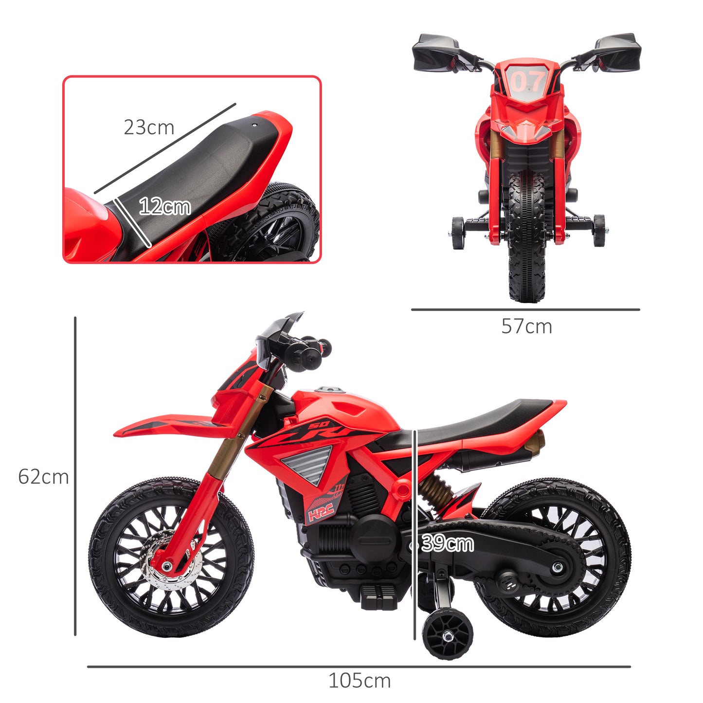 AIYAPLAY Elektro-Motorrad für Kinder, 6V Batterie-Antrieb, Stützräder, Hupe, Startgeräusch, 3-8 Jahre, Rot