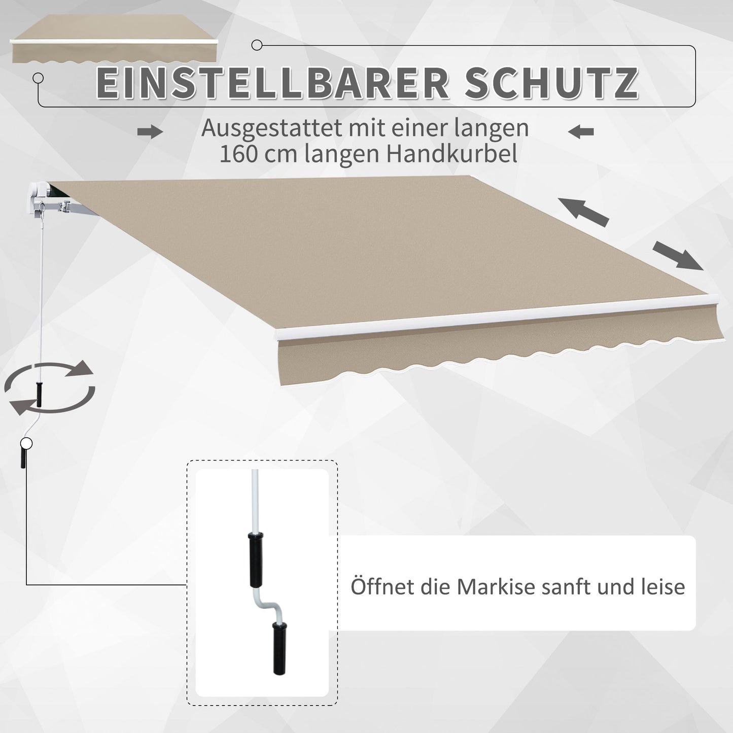 Outsunny Gelenkarmmarkise Verstellbare Klemmmarkise Terrassenmarkise 3,95 x 3m Sonnenschutz mit Kurbel, Balkonmarkise, Beige