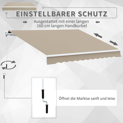 Outsunny Gelenkarmmarkise Verstellbare Klemmmarkise Terrassenmarkise 3,95 x 3m Sonnenschutz mit Kurbel, Balkonmarkise, Beige