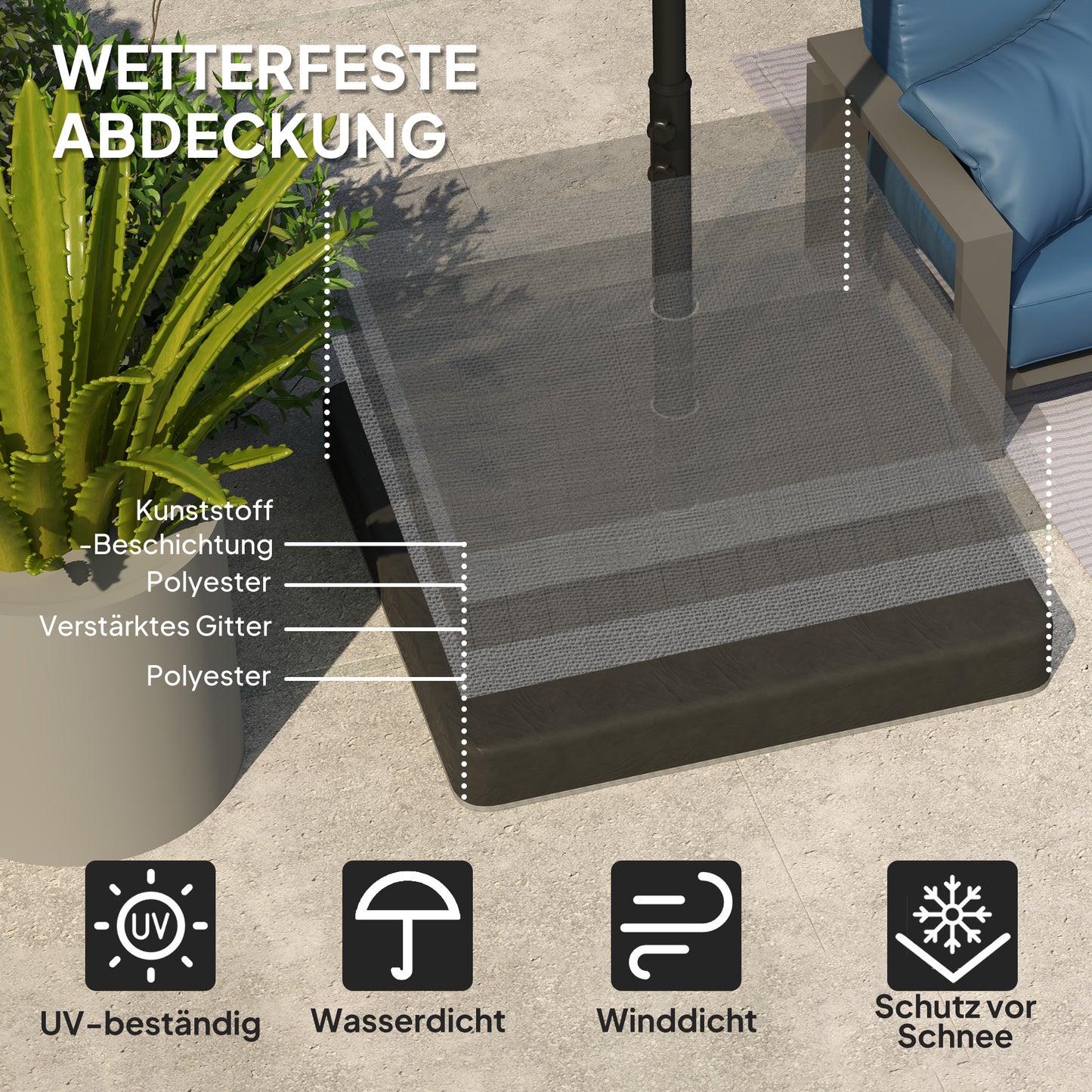 Outsunny Basisgewichte für Sonnenschirmständer, Wasserdicht, mit Sand befüllbar, Kunststoff, 89L x 89B x 10,5H cm, Schwarz