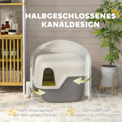 PawHut Katzentoilette, Katzenklo mit Deckel und Schaufel, leicht zu reinigen, verschließbar, Weiß