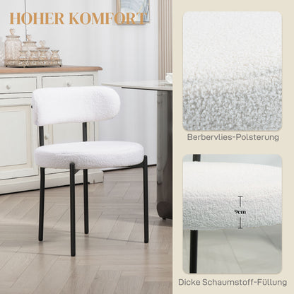 HOMCOM 2er-Set Esszimmerstühle, Fleece-Polsterung, Stühle mit Polstersitz, Metallbeine, Cremeweiß