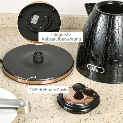 HOMCOM Wasserkocher, 2200W, Sichtfenster, Filter, Schnellkocher, Schwarz