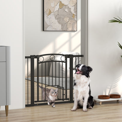 PawHut Haustiertor, 77 cm Treppengatter, verstellbar Breite 76-104 cm, mit Katzentür, für Treppen och Türöffnungen, Schwarz