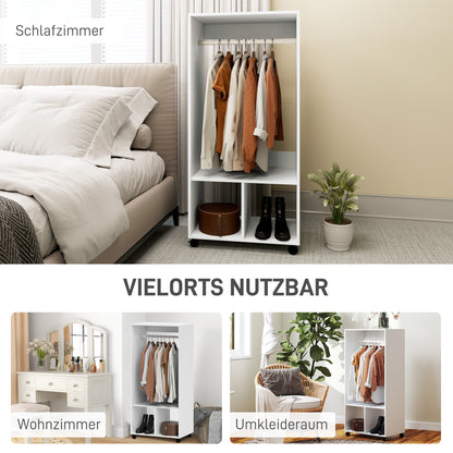 HOMCOM Kleiderschrank Garderobe,60 cm x 40 cm x 127 cm, 1 Kleiderstange, 2 Regale, Weiß