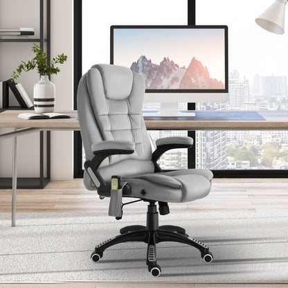 Vinsetto Bürostuhl mit Massagefunktion Ergonomischer Chefsessel mit Heizfunktion, Liegefunktion, Wippfunktion Höhenverstellbar 360° Drehbar Computerstuhl mit Seitentasche, Samtoptik, Grau