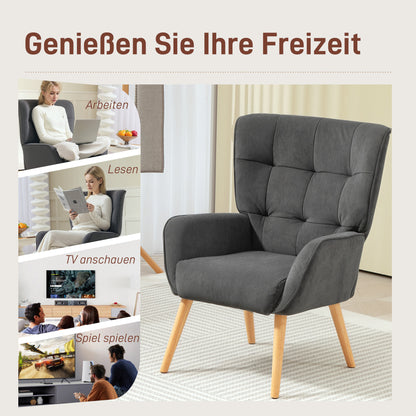 HOMCOM Polstersessel, Wohnzimmersessel mit Steppung, weicher Bezug in Samtoptik, bis 120 kg, Grau