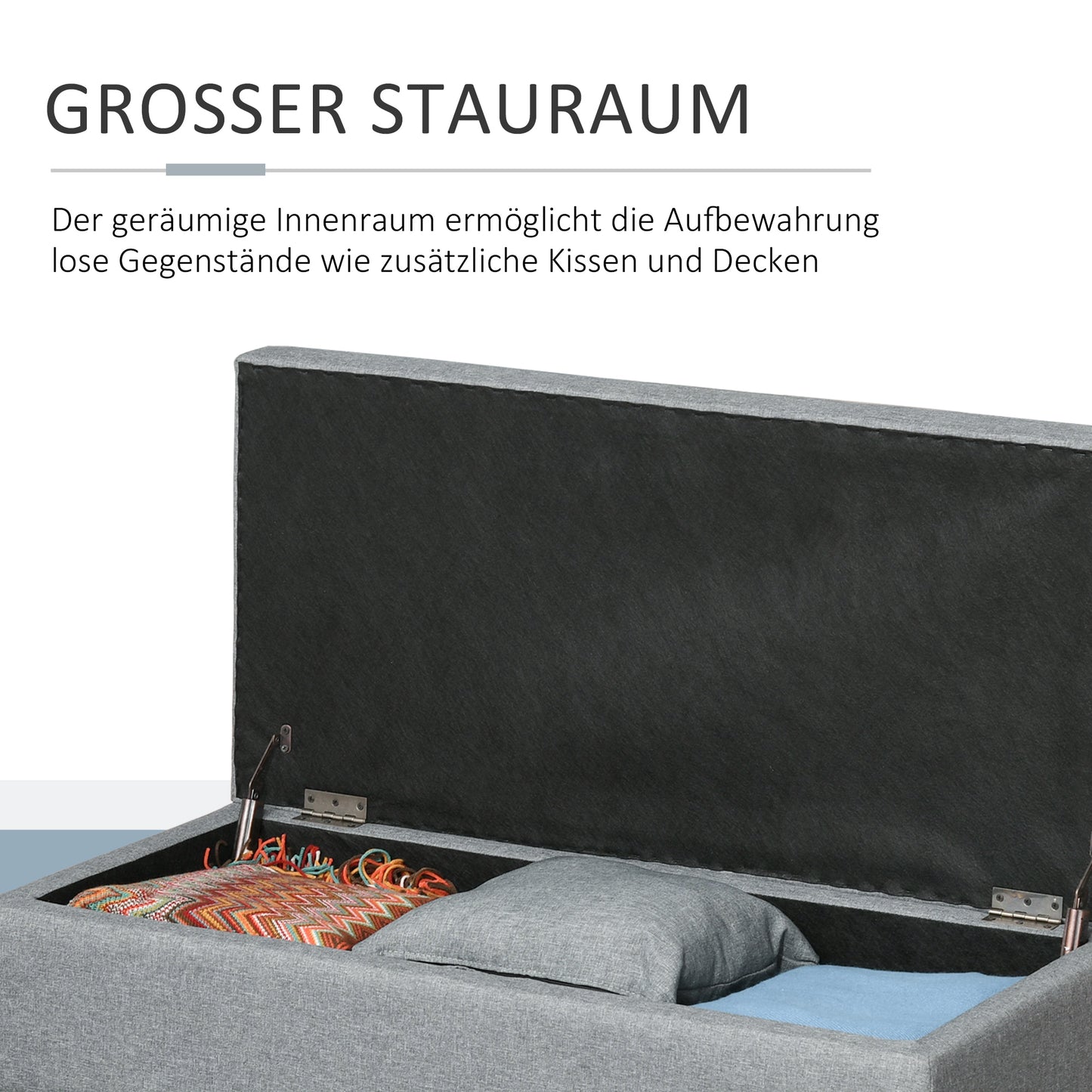 HOMCOM Sitzbank mit Stauraum, abnehmbarem Tablett Polsterbank mit Leinenoptik, Sitztruhe mit Holzbeine, Truhenbank für Wohnzimmer Schlafzimmer Flur 107 x 50 x 44 cm, Dunkelgrau