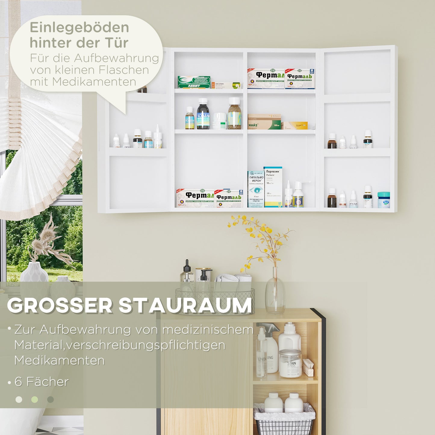 kleankin Medizinschrank, 6 Innenfächer, abschließbar, 2 Türen, stabiles Stahlgehäuse, weiß, 55 x 18 x 60 cm