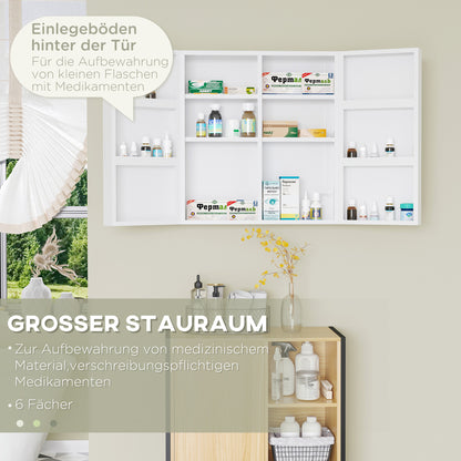 kleankin Medizinschrank, 6 Innenfächer, abschließbar, 2 Türen, stabiles Stahlgehäuse, weiß, 55 x 18 x 60 cm