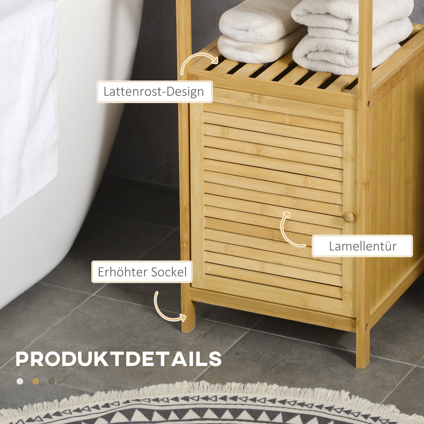 kleankin Badezimmerschrank Badregal, Bambus, 1Ablage, 1 Schrank, 33 cm x36.5 cm x67 cm, Natur