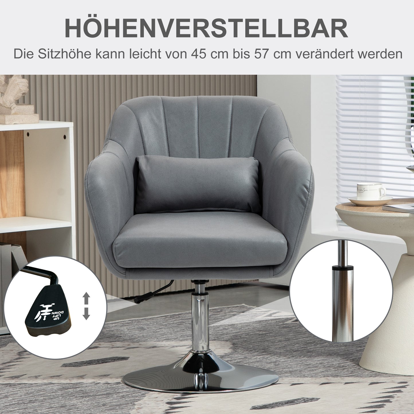 HOMCOM Drehstuhl, höhenverstellbarer Bürostuhl, Polyester, Metall, 60 x 60 x 79-91 cm, Dunkelgrau