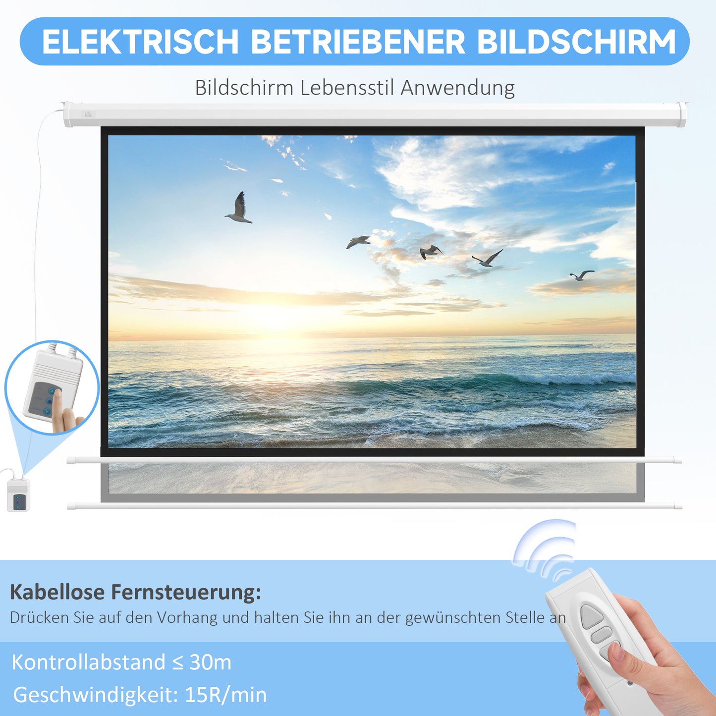 HOMCOM Beamer-Leinwand, 16:9 Format, Fernbedienung, 266 x 149 cm (120 Zoll), Weiß