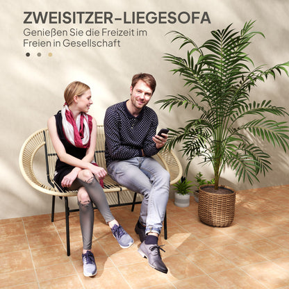 Outsunny 2-Sitzer Gartenbank Polyrattan, wetterfest Sitzbank im Rattanflecht-Design, UV-Beständig 260kg belast Khaki