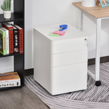 Vinsetto Rollcontainer mit 3 Schubladen mobiler Aktenschrank mit Rollen abschließbar Büroschrank mit Hängeregistratur Stiftfach, Bürocontainer für Büro, Homeoffice, 39 x 48 x 59 cm Weiß